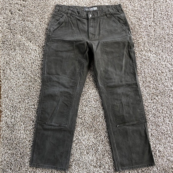 Carhartt Double Knee Work Pants 36x32 Gray Faded Canvas Relaxed Fit Rugged Flex